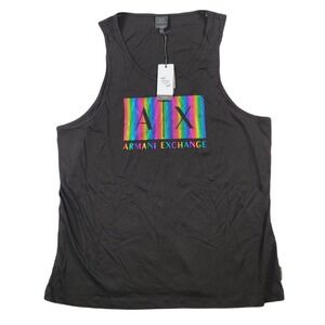 AX Armani Exchange Tank Top Mens 2XL Black with Pride Rainbow Logo Graphic NEW